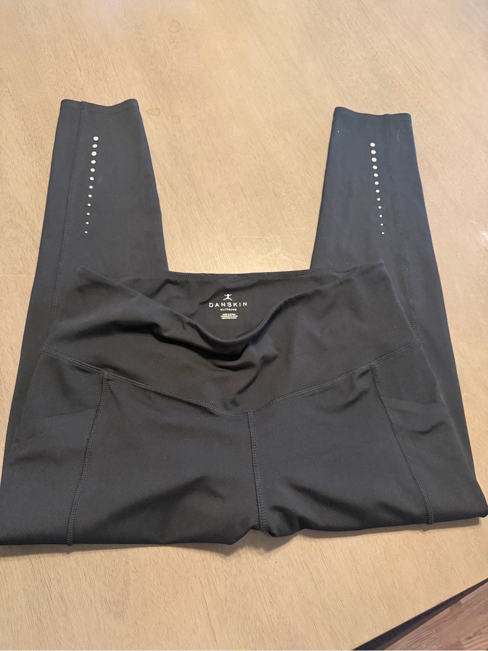 Danskin Black High-Rise Leggings with Reflective Dot Trim